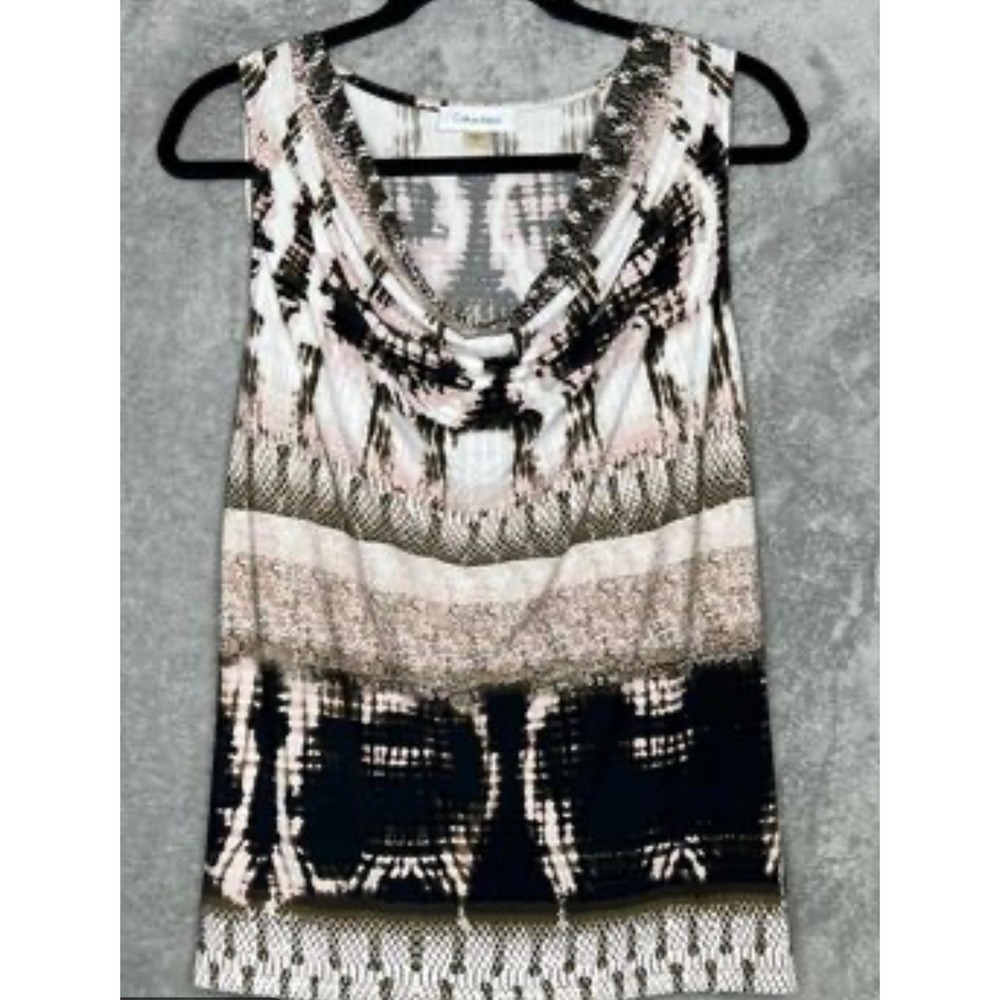 Calvin Klein Cowl Neck Medium Black Cream Abstract Snakeskin Preloved